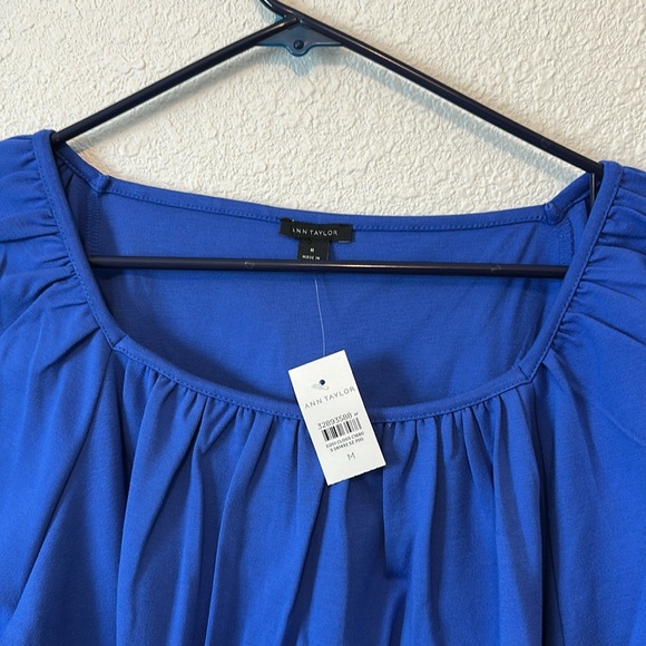 💙 NWT!! Ann Taylor Embroidered Trum Balloon Sleeve Square Neck Blouse! Size M - Picture 6 of 16